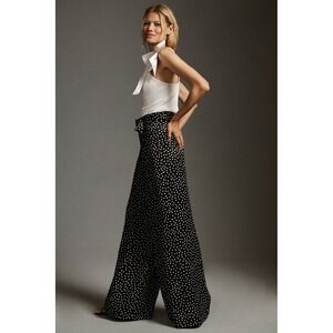 Maeve Anthropologie The Avery Pants Womens 6 Black Polka Dot Wide Leg Pleated